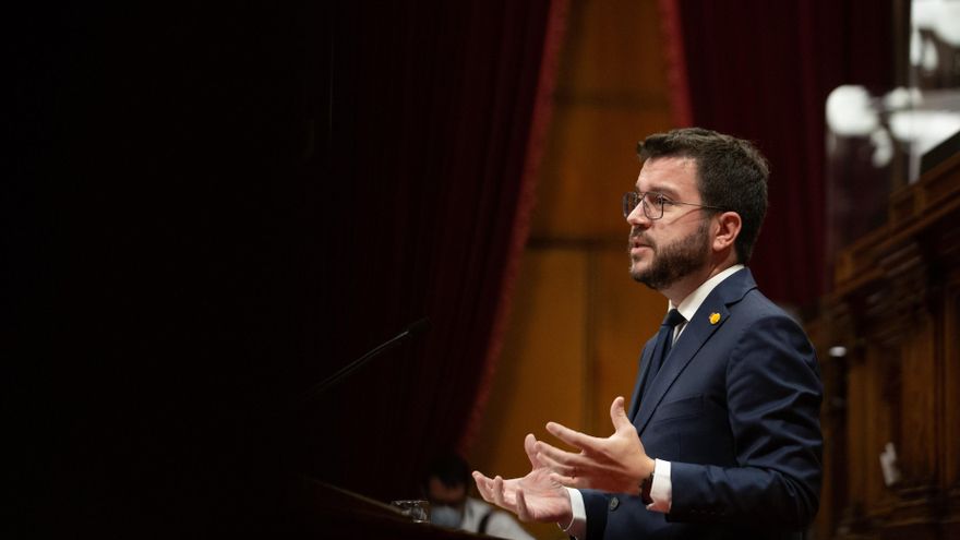 El presidente de la Generalitat, Pere Aragonès, en la réplica a los grupos parlamentarios en el Debate de Política General en el Parlament, el 29 de septiembre de 2021.