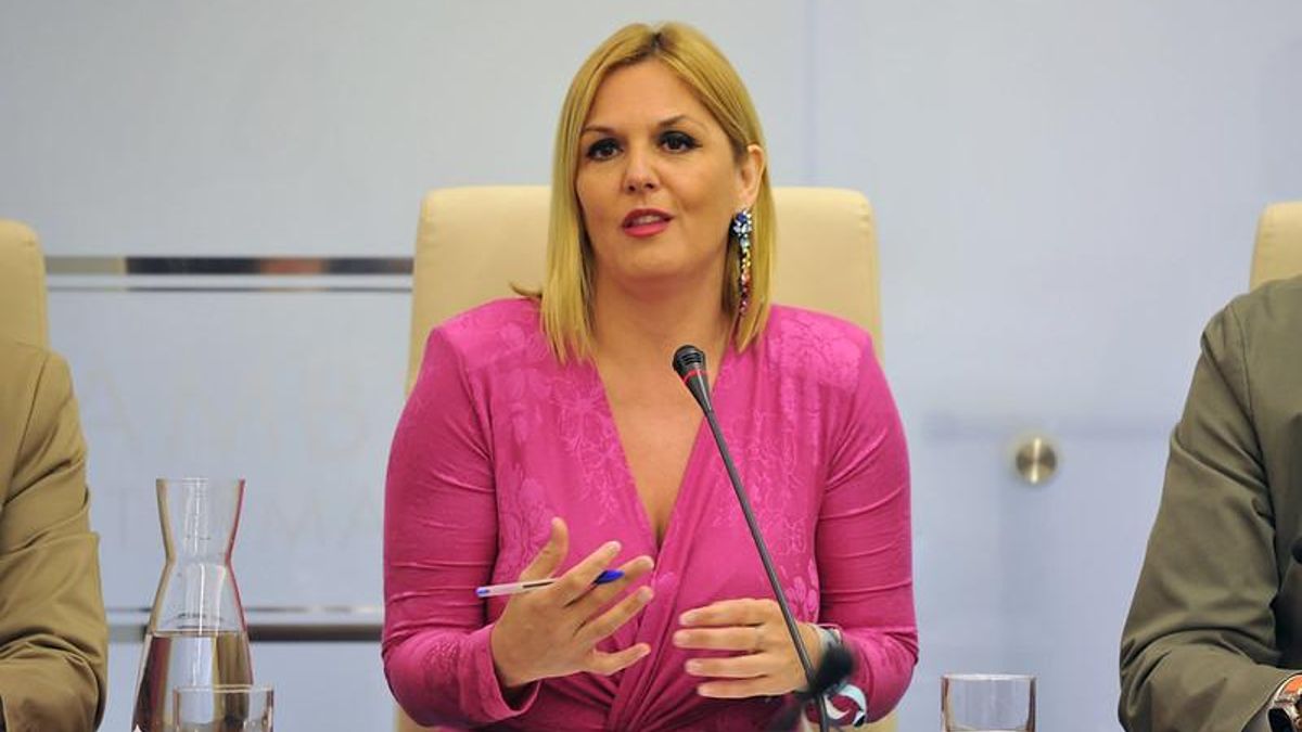 La consejera de Hacienda y Administración Pública, Elena Manzano, durante su comparecencia en la comisión de la Asamblea de Extremadura