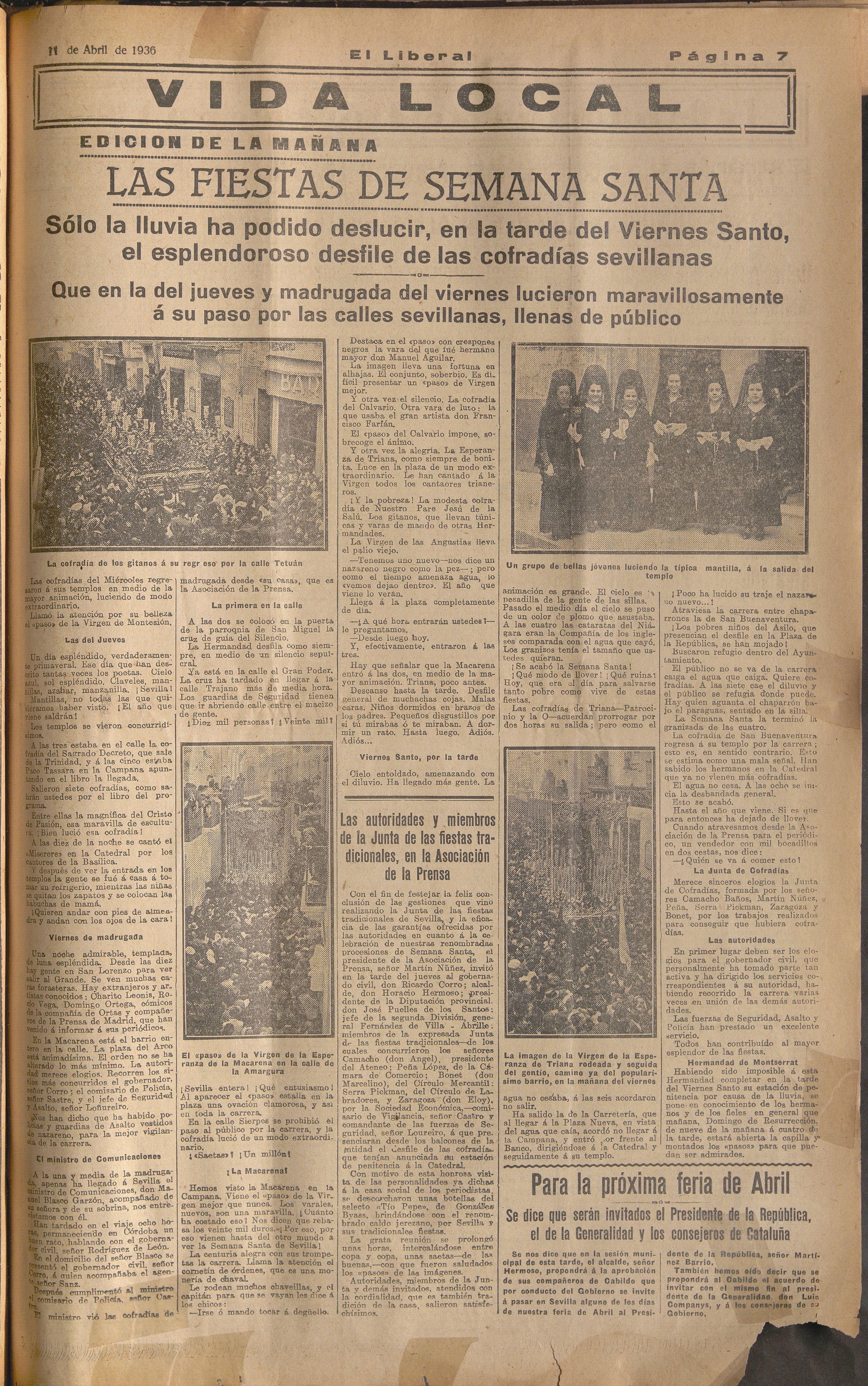 Crónica de 'El Liberal' en la que se relata que los niños se llevaron un chaparrón en los palcos.