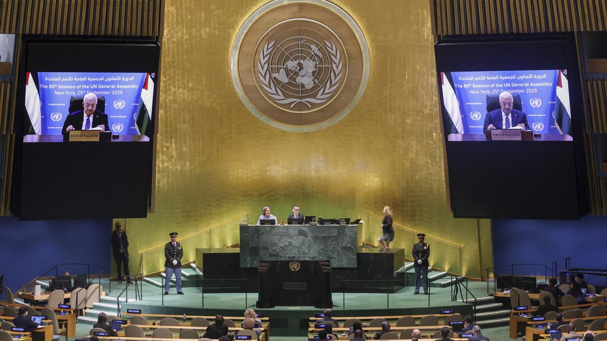 El presidente de Palestina, Mahmud Abbas, durante su discurso del jueves por videoconferencia ante la Asamblea General de la ONU.