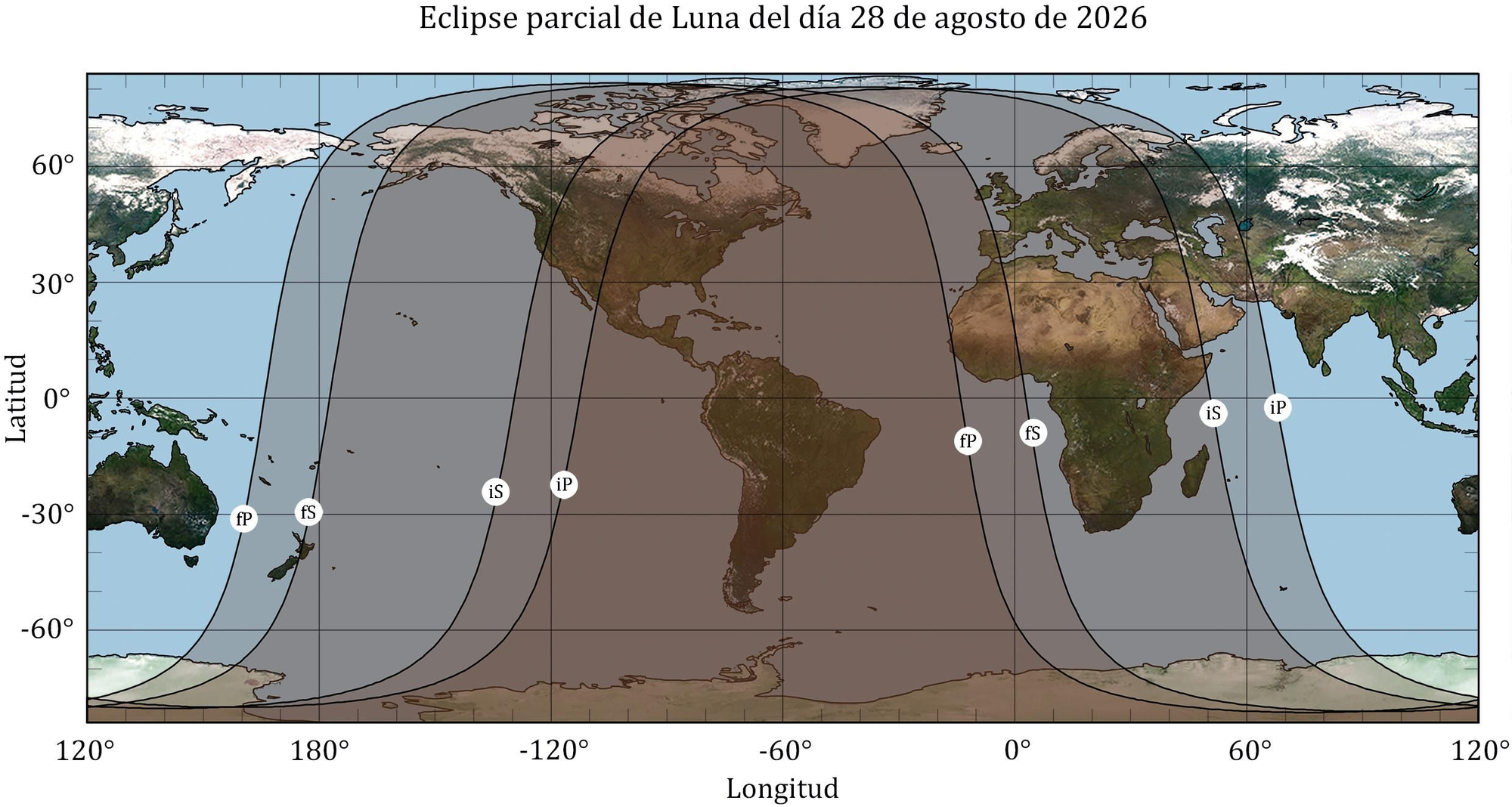 La zona en que será visible la fase de parcialidad viene delimitada por la parte interna de las curvas etiquetadas con iS y fS, que se muestran en la imagen