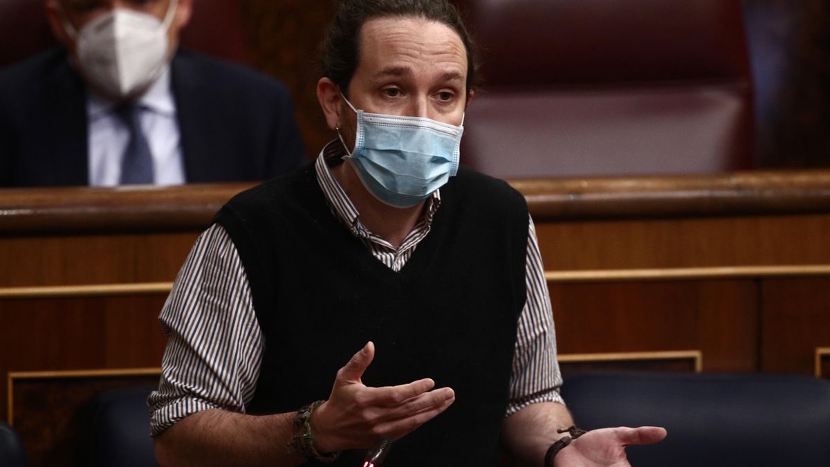 El vicepresidente segundo del Gobierno, Pablo Iglesias, durante una sesión de Control al Gobierno en el Congreso de los Diputados, en Madrid, (España), a 24 de febrero de 2021.
