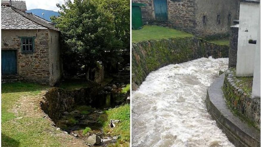 San Miguel de Laciana sin y con riada. / Luis Álvarez