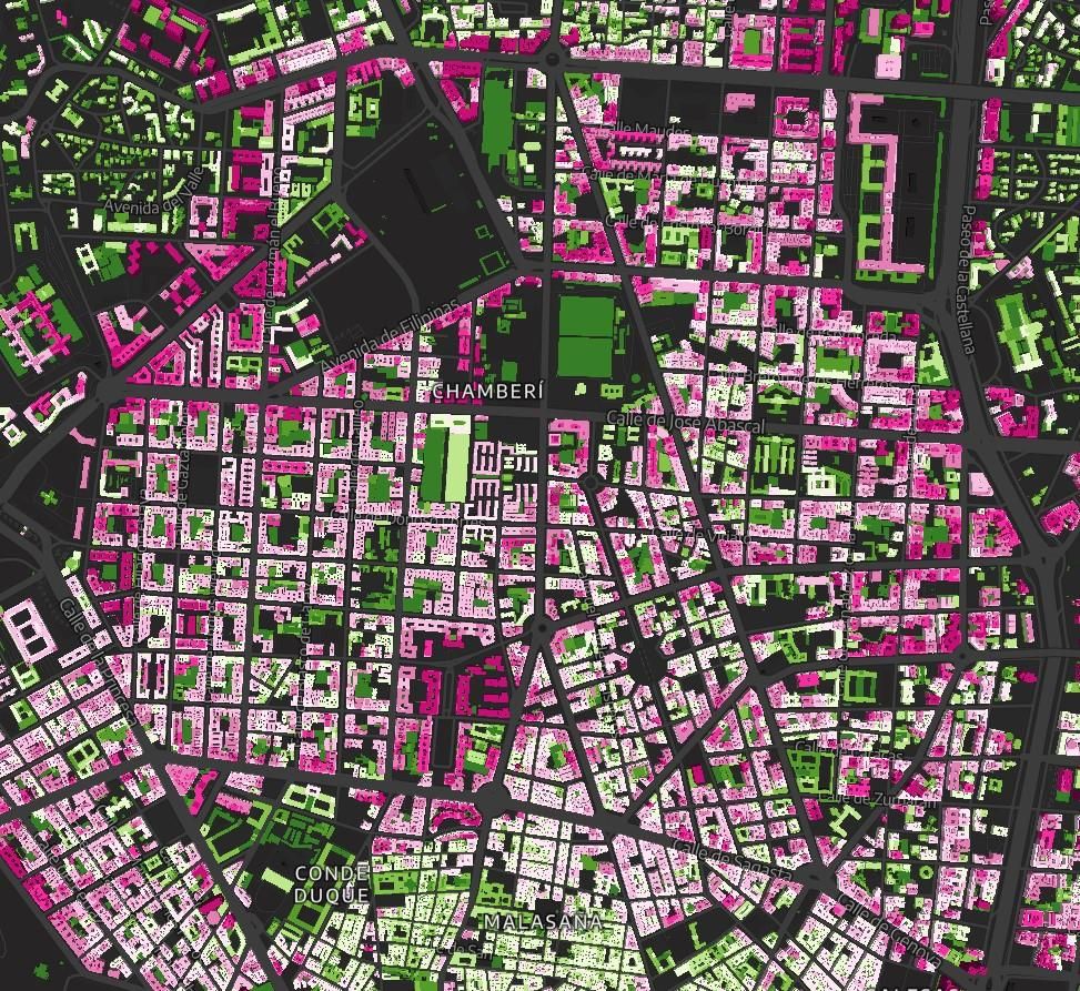 Edificios actuales construidos en Chamberí en el año 1980