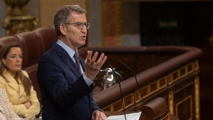 El presidente del PP, Alberto Núñez Feijóo, interviene durante una sesión plenaria, en el Congreso de los Diputados, a 22 de mayo de 2024, en Madrid