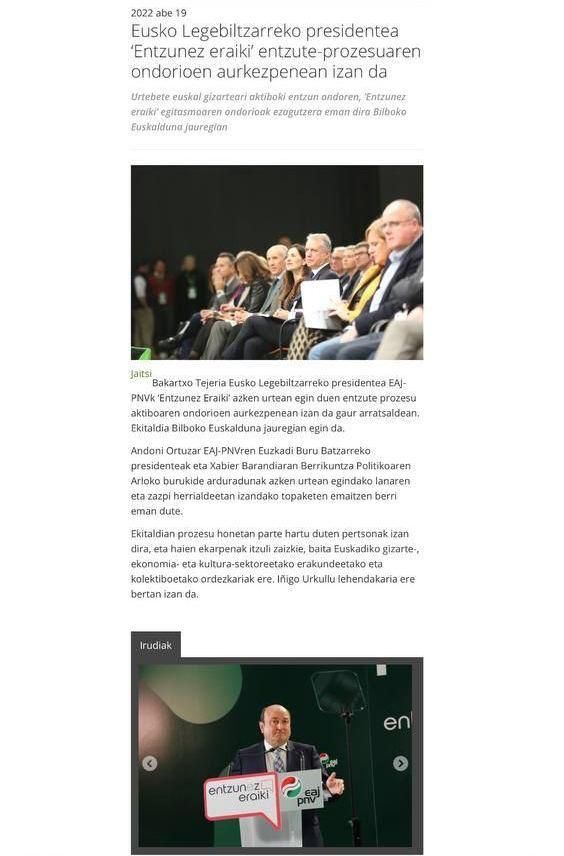 Captura de la noticia colgada sobre el acto del PNV