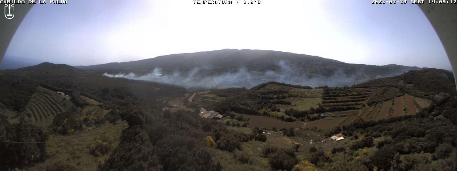 Imagen del humo del conato captada de una webcam del Cabildo de La Palma en la zona.