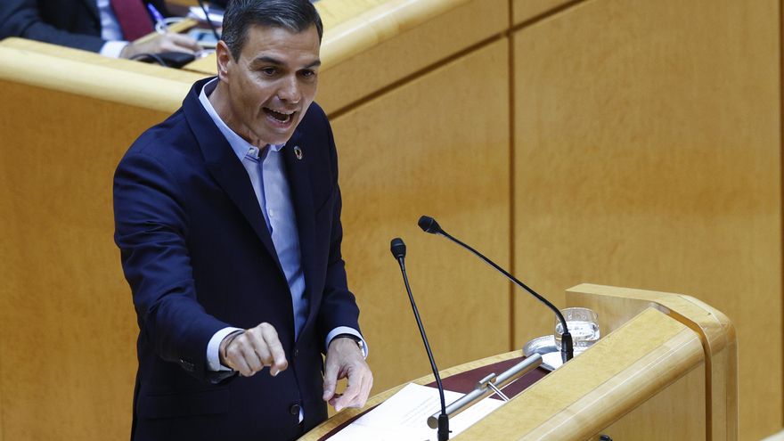 El presidente del Gobierno, Pedro Sánchez, interviene en el pleno del Senado celebrado este martes en Madrid