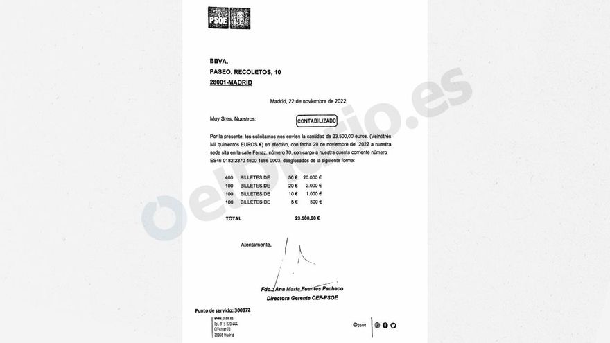 The PSOE proves before the judge in the Ábalos case that it withdrew one million from its account since 2017 for cash payments