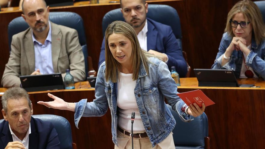 La portavoz del grupo socialista en la Asamblea, Mar Espinar, durante un pleno en la Asamblea de Madrid, este jueves.