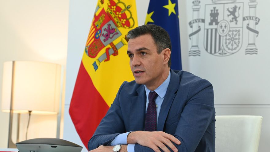 El presidente del Gobierno, Pedro Sánchez, durante su intervención en la Cumbre por la Democracia organizada por Joe Biden