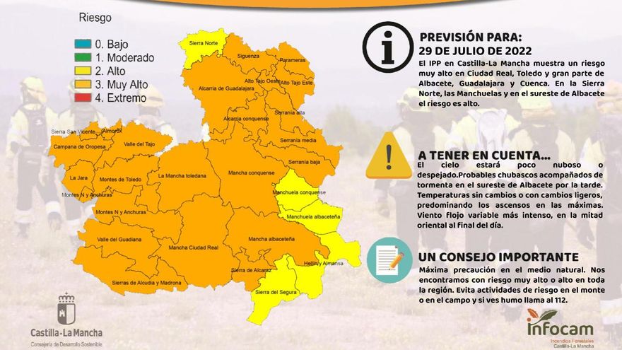Índice Potencial de Propagación de Incendios en Castilla-La Mancha el 29 de julio de 2022