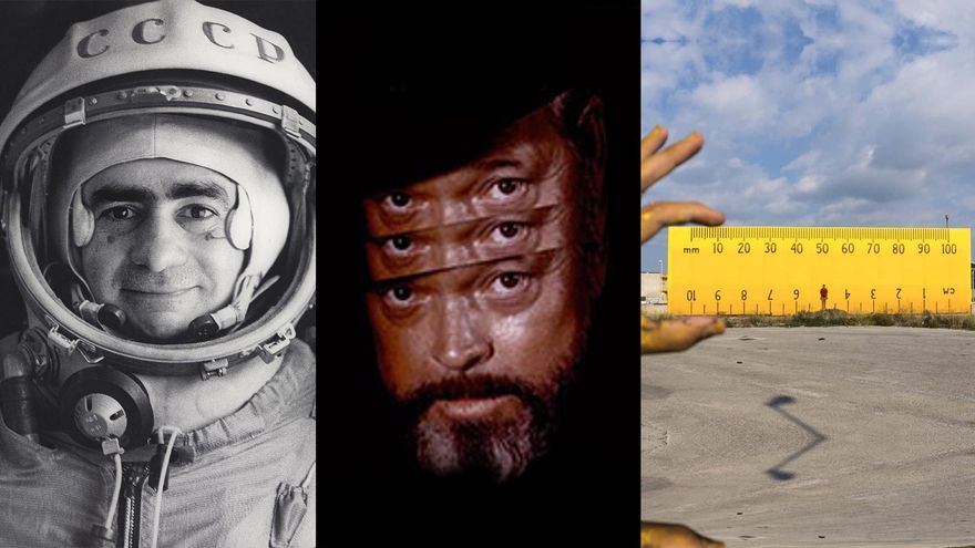 Composición con uno de los montajes de Joan Fontcuberta, el cartel de "F de Fake" y un mural de Ampparito