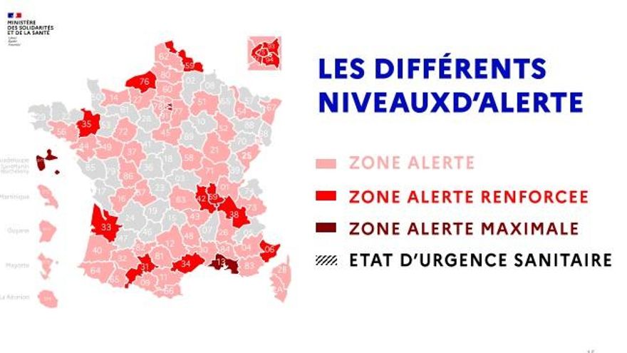 Niveles de alerta en Francia el pasado 23 de septiembre.