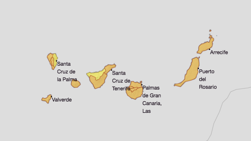 Mapa de la Aemet del aviso de riesgo por altas temperaturas para este miércoles.
