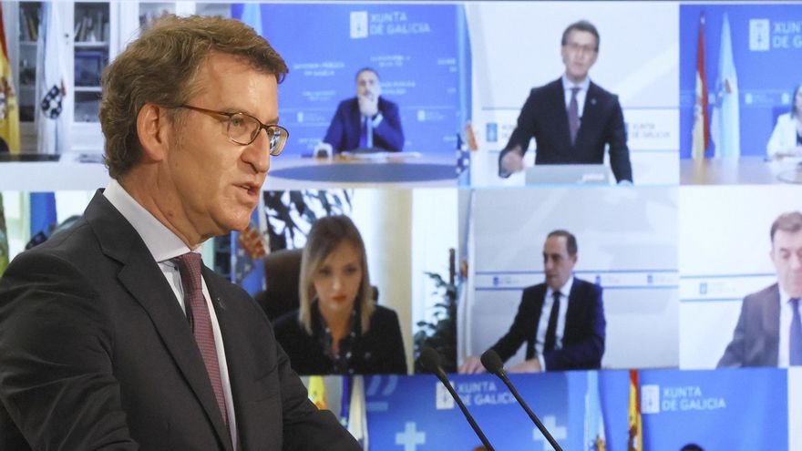 El presidente de la Xunta, Alberto Núñez Feijóo, tras la rueda de prensa que ofreció tras la reunión del consello, esta mañana en Santiago de Compostela. EFE/Lavandeira jr