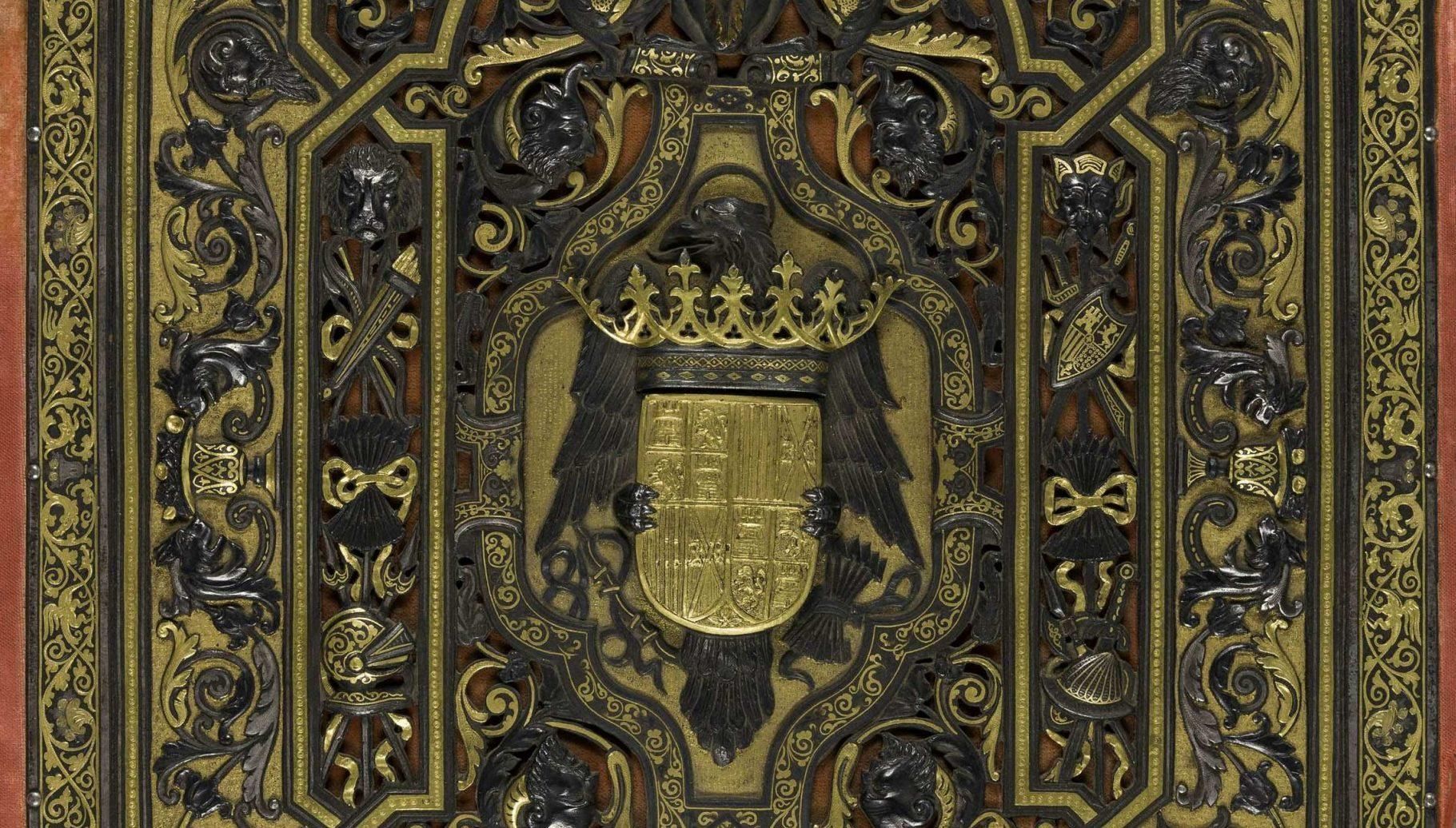 Detalle de un trabajo de damasquinado realizado sobre un manuscrito, elaborado por Críspulo Avecilla