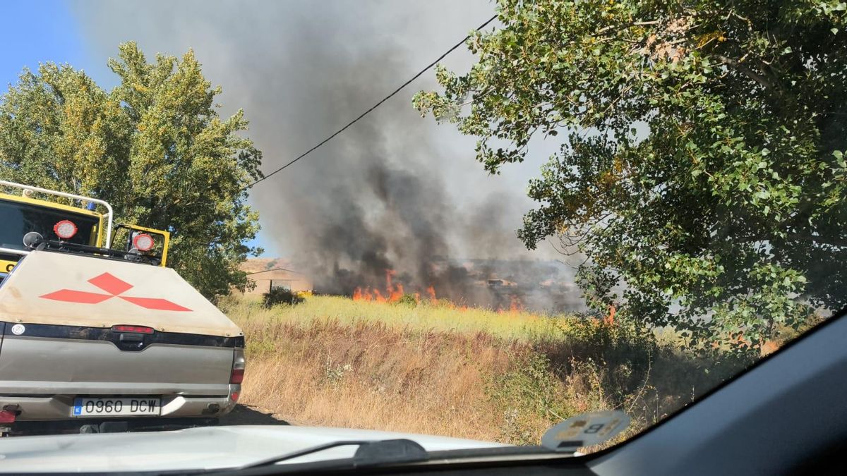 Amplio operativo ante la fuerza de las llamas del incendio en Quintana de Raneros.