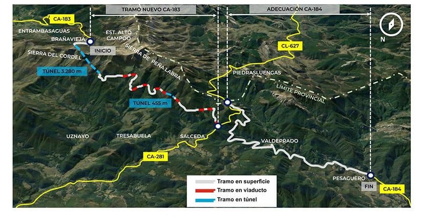 Mapa del trazado de la futura vía Reinosa-Potes.