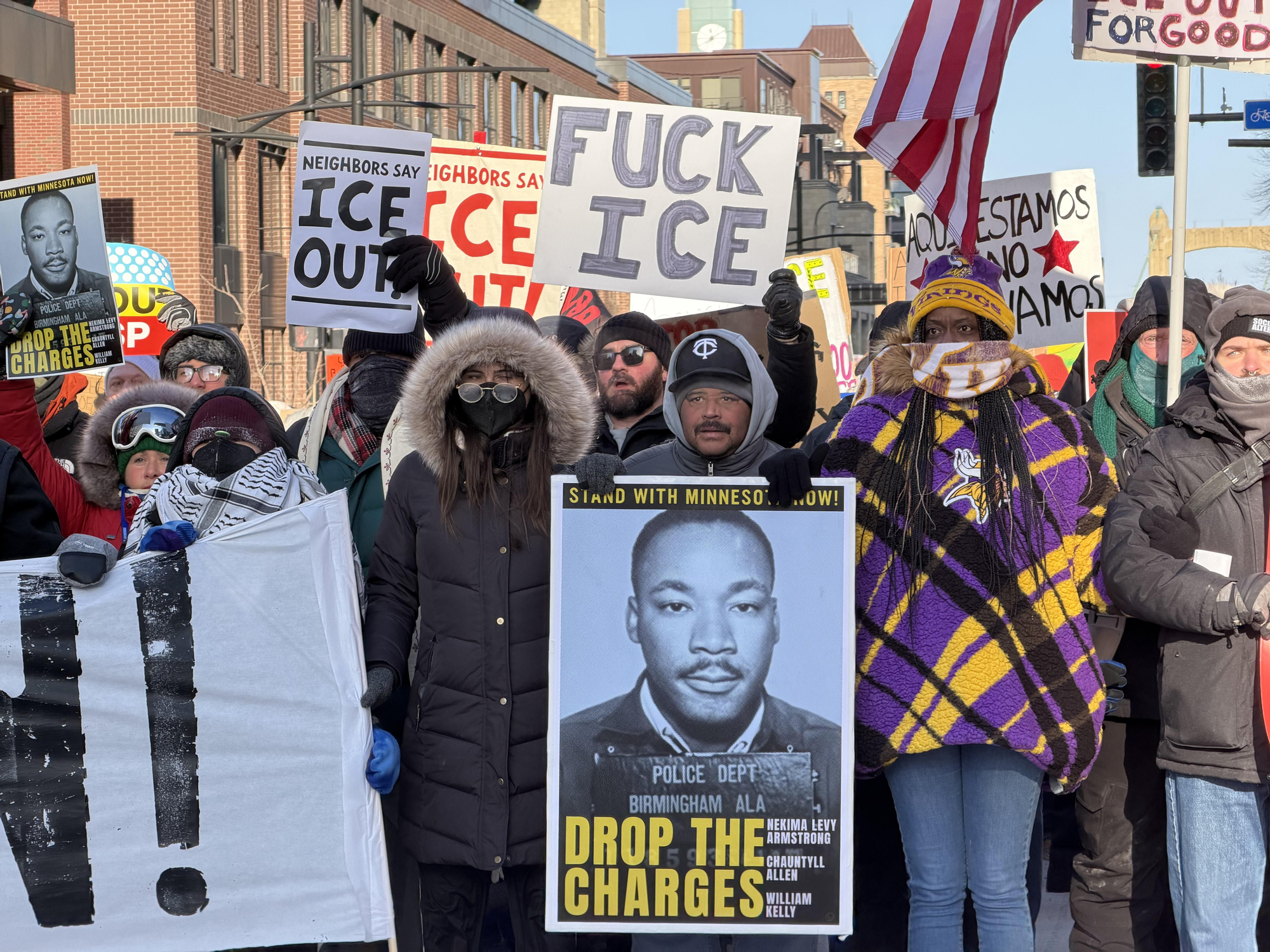 Manifestación en el centro de Minneapolis contra el ICE; el 23 de enero de 2026.