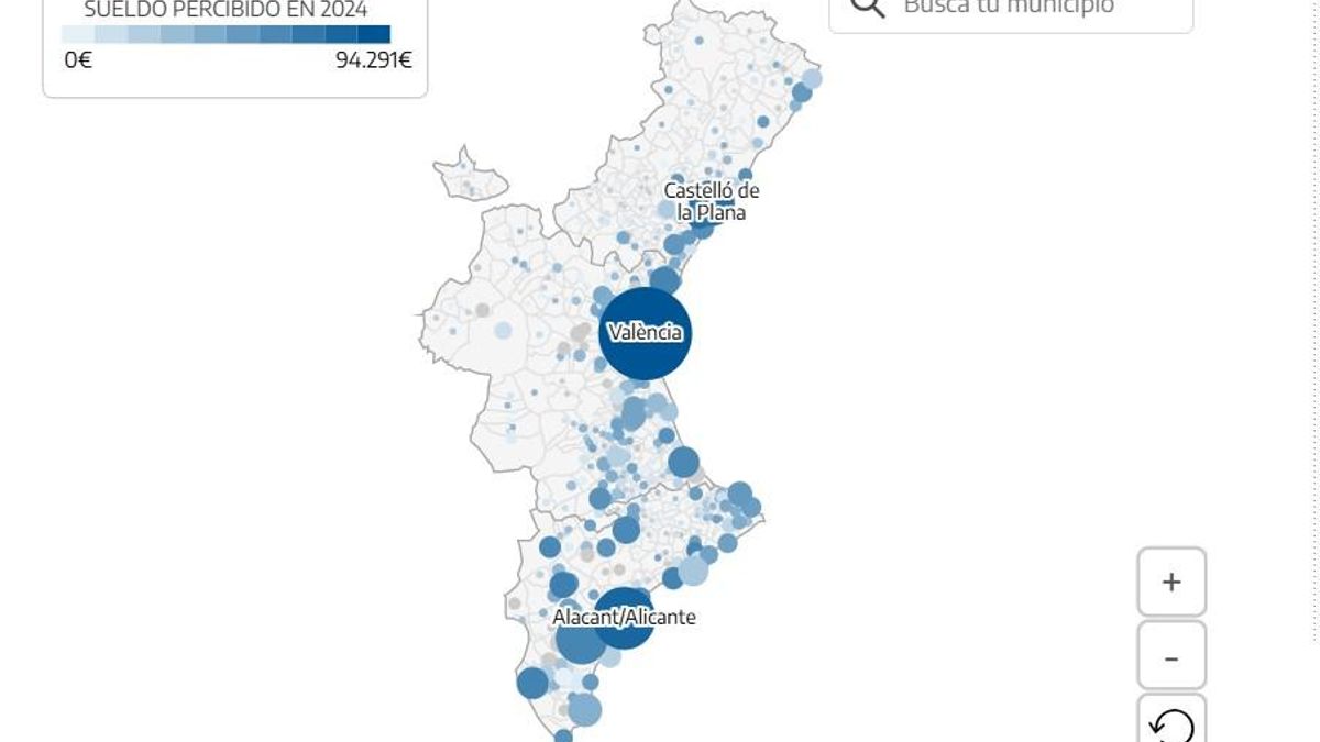 Mapa sueldos alcaldes diputados valencianos.
