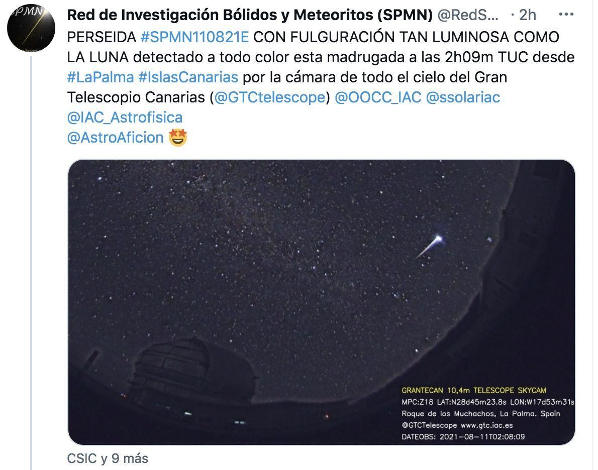 Twitter de Red de Investigación Bólidos y Meteoritos (SPMN) @RedSpmn