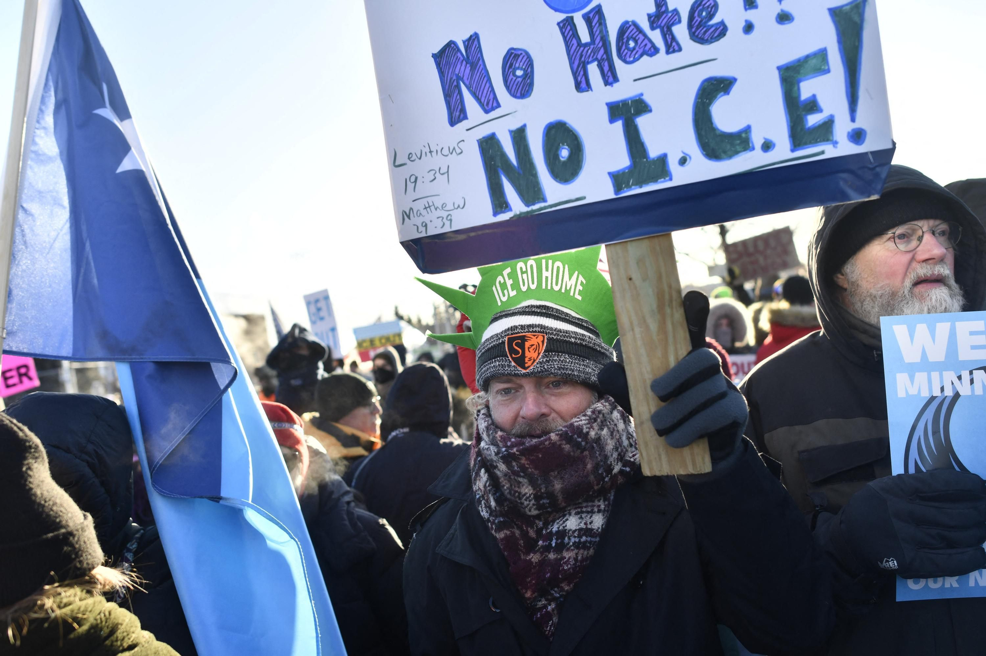Protesta de "paro nacional" contra el Servicio de Inmigración y Control de Aduanas de Estados Unidos (ICE) en Minneapolis, el 30 de enero de 2026.