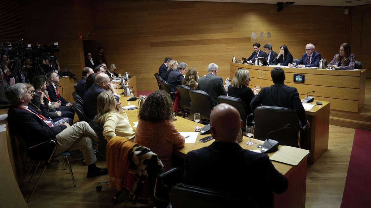 A l'esquerra, en l'última fila, els tres alts càrrecs i dos assessors de Presidència en la comissió.