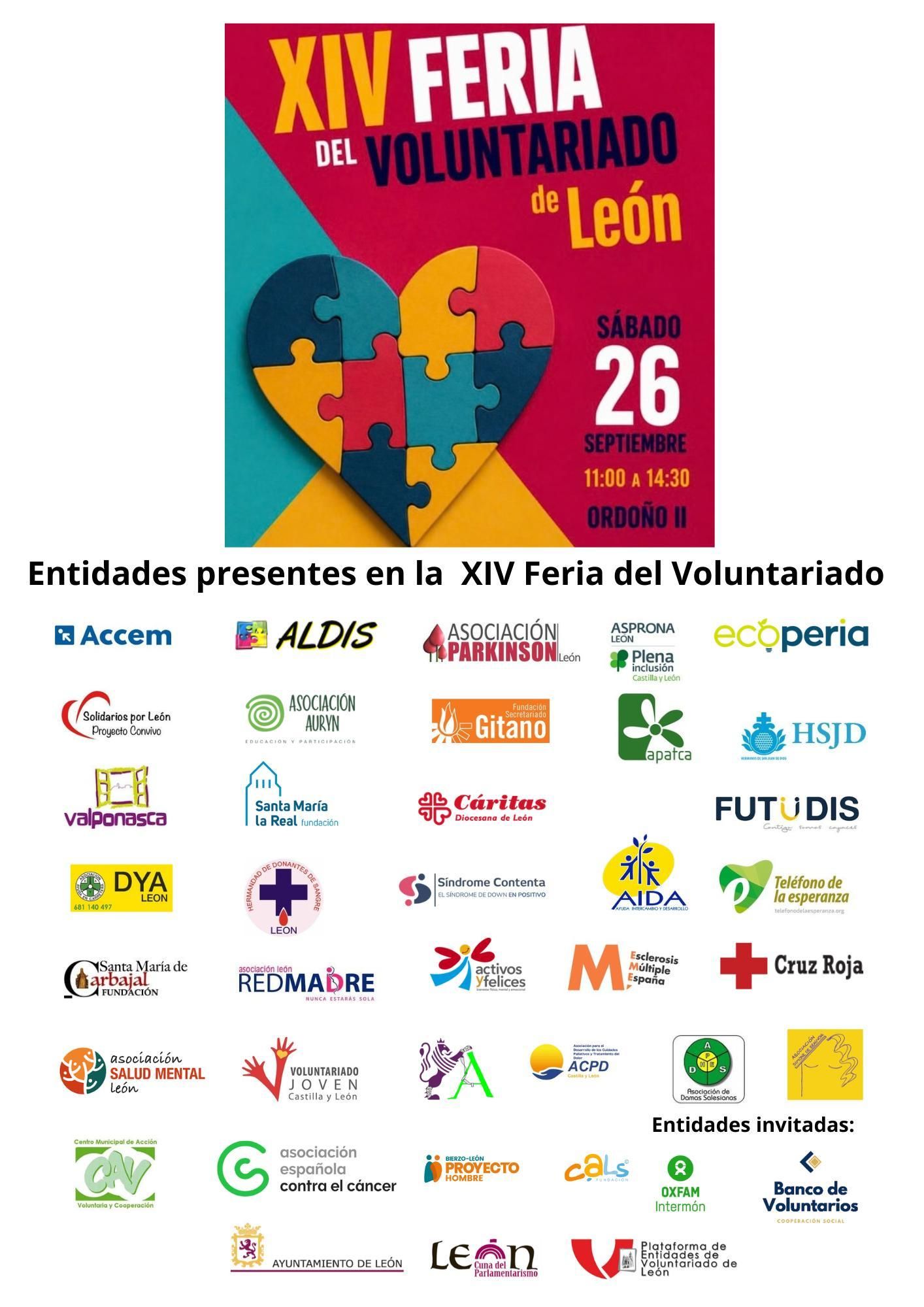 Cartel y entidades de la Feria del Voluntariado de León 2026.