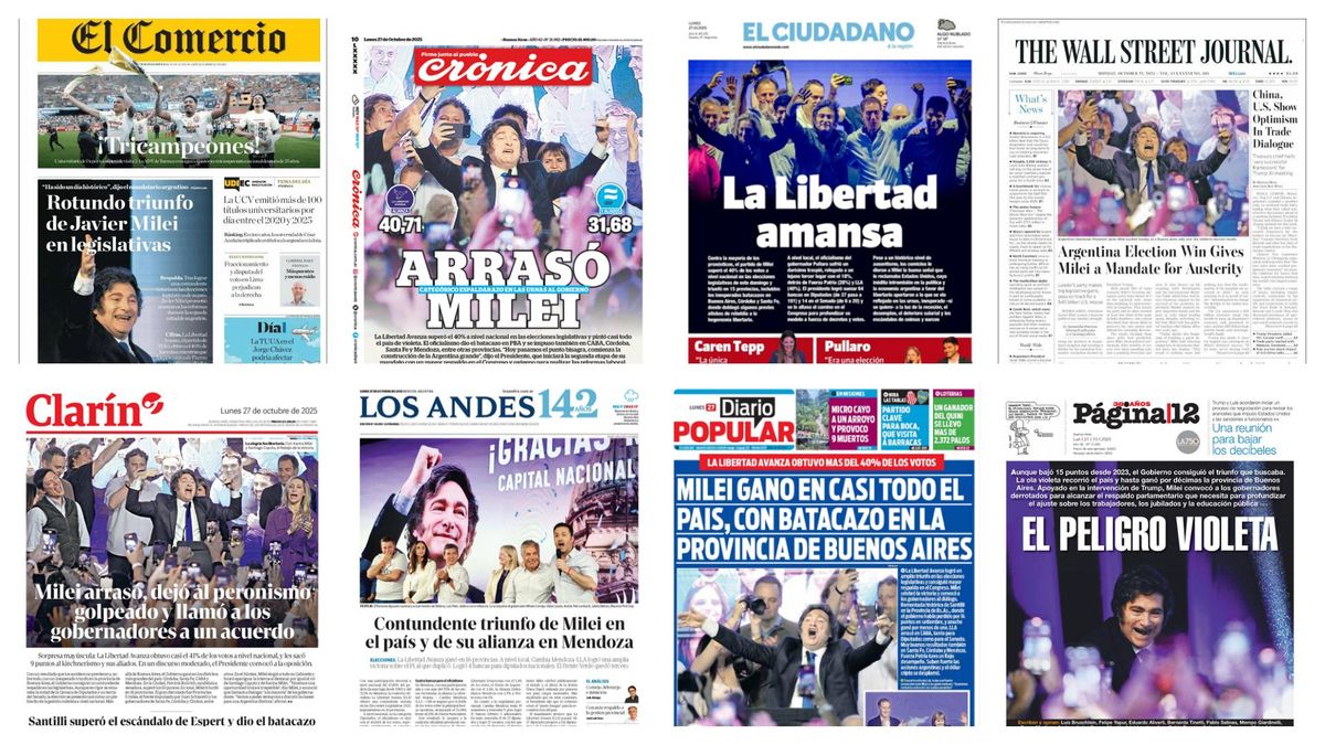 Las tapas de los diarios tras las elecciones legislativas 2025.