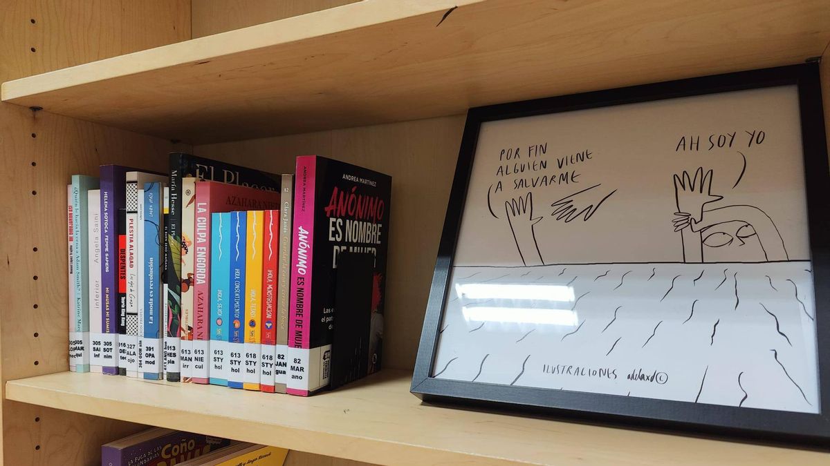 Una de las estanterías de la nueva biblioteca feminista