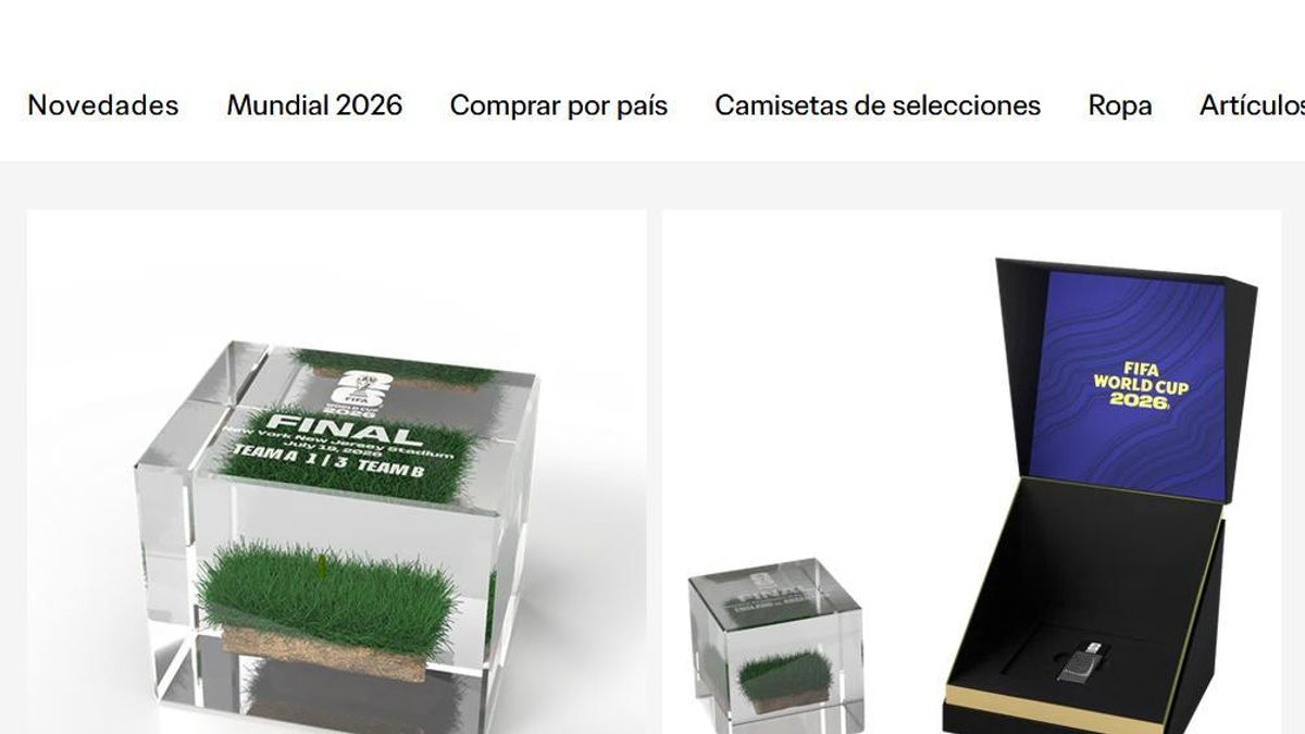 Captura de la web de la tienda de la FIFA donde se venden trozos de césped del estadio de la final que alcanzan los 3.000 dólares