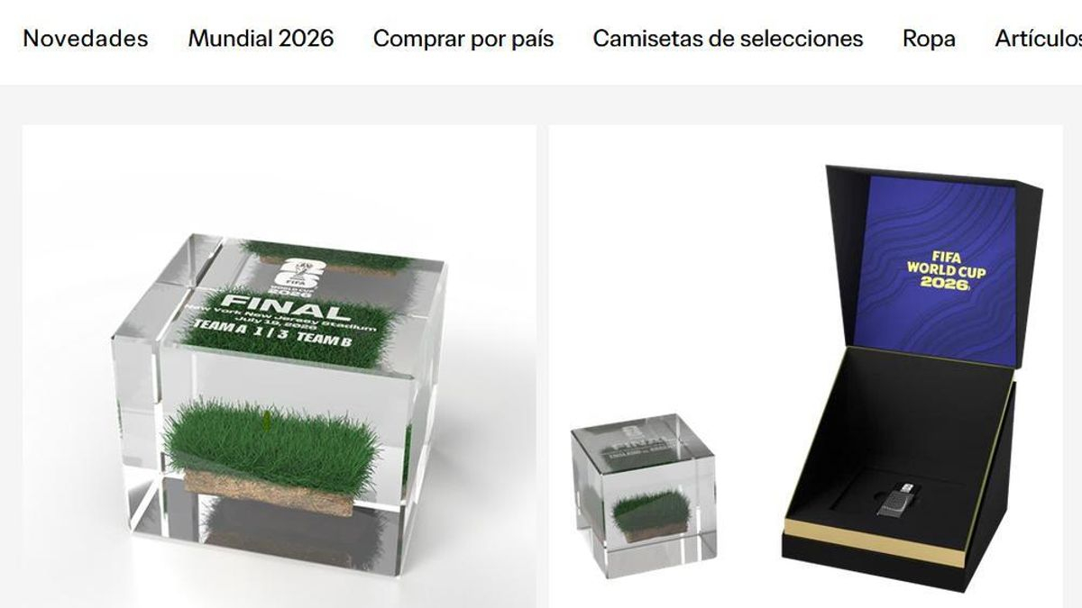 Captura de la web de la tienda de la FIFA donde se venden trozos de césped del estadio de la final que alcanzan los 3.000 dólares