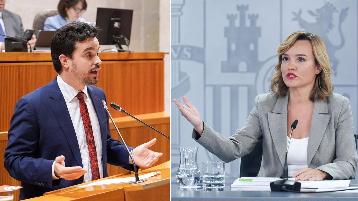Darío Villagrasa (izquierda), en la Cortes de Aragón, y Pilar Alegría, en una rueda de prensa del Consejo de Ministros.