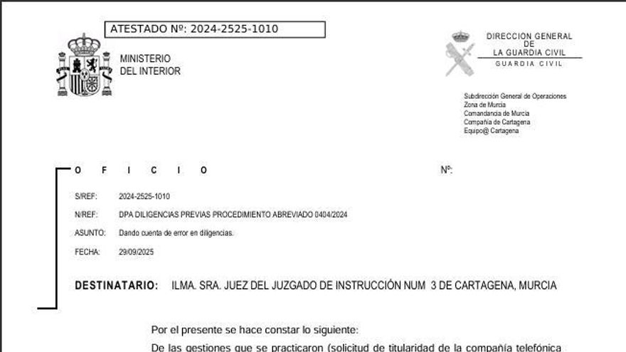La Guardia Civil rectifica el informe que relaciona a la esposa de un exresponsable de prensa del PSOE murciano con el narcotráfico