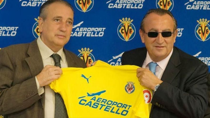 El presidente del Villarreal, Fernando Roig, y Carlos Fabra, en la presentación del patrocinio de Aerocas al equipo de fútbol.