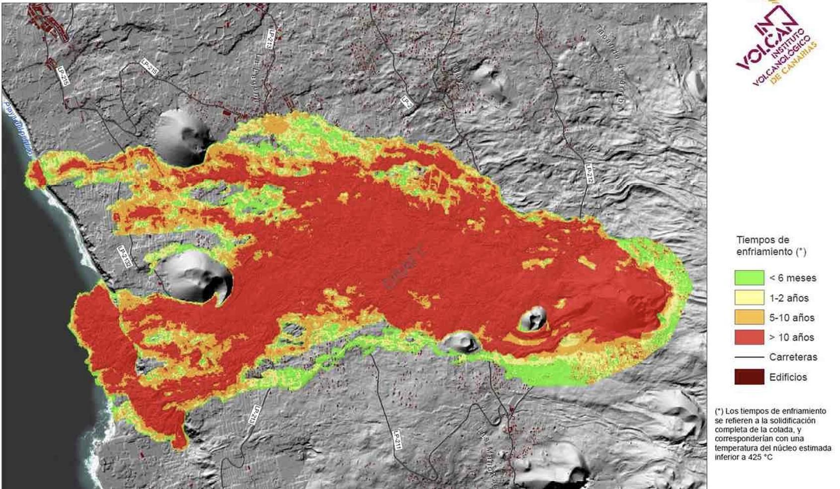 Mapa de enfriamiento de las coladas elaborado por  Involcan.
