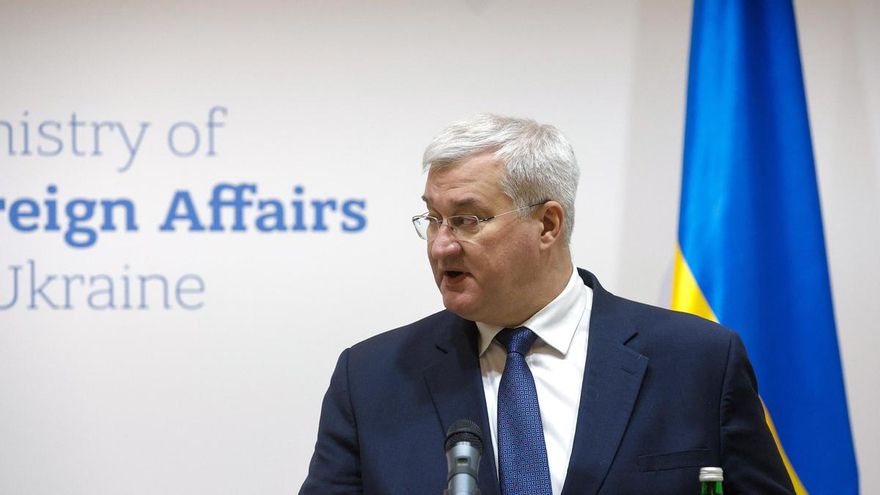 El ministro de Exteriores de Ucrania, Andri SIbiga, durante una rueda de prensa en Kiev.