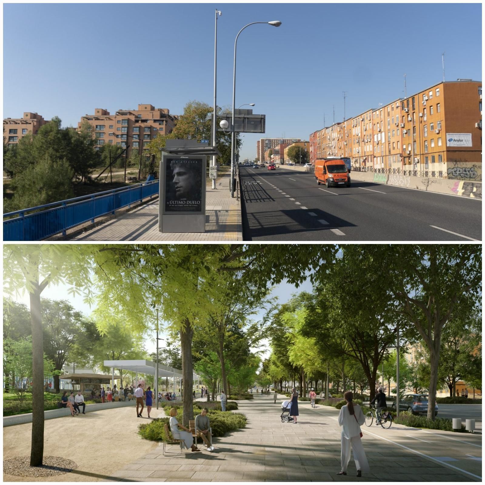 Antes y después de las obras de la A 5 a la altura de la colonia Lourdes