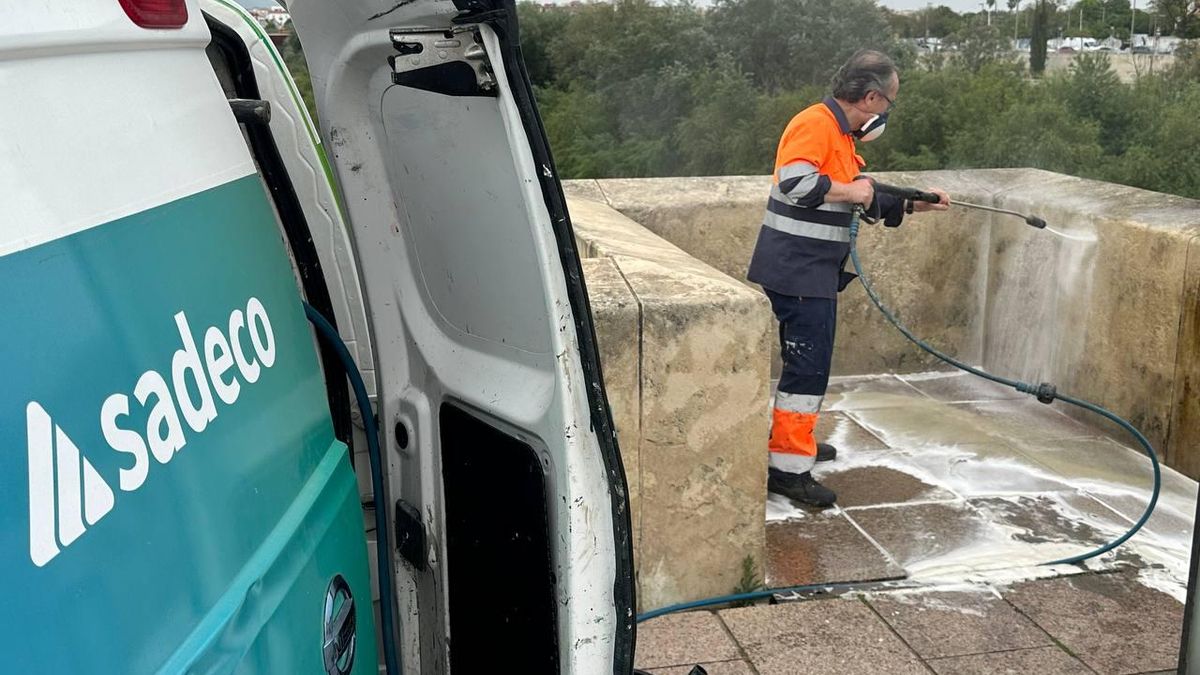 Sadeco limpia las pintadas del Puente Romano