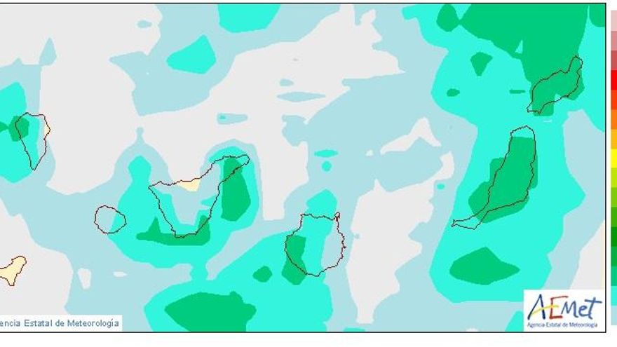Máxima de las precipitaciones previstas por los 51 miembros del EPS el sábado en las Islas