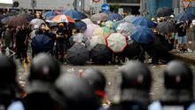 Barricada de manifestantes en Hong Kong