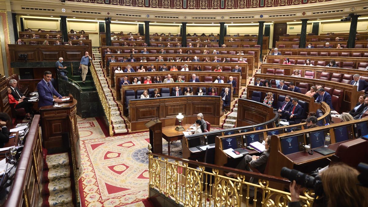 El presidente del Gobierno, Pedro Sánchez, interviene en una sesión plenaria, en el Congreso de los Diputados.