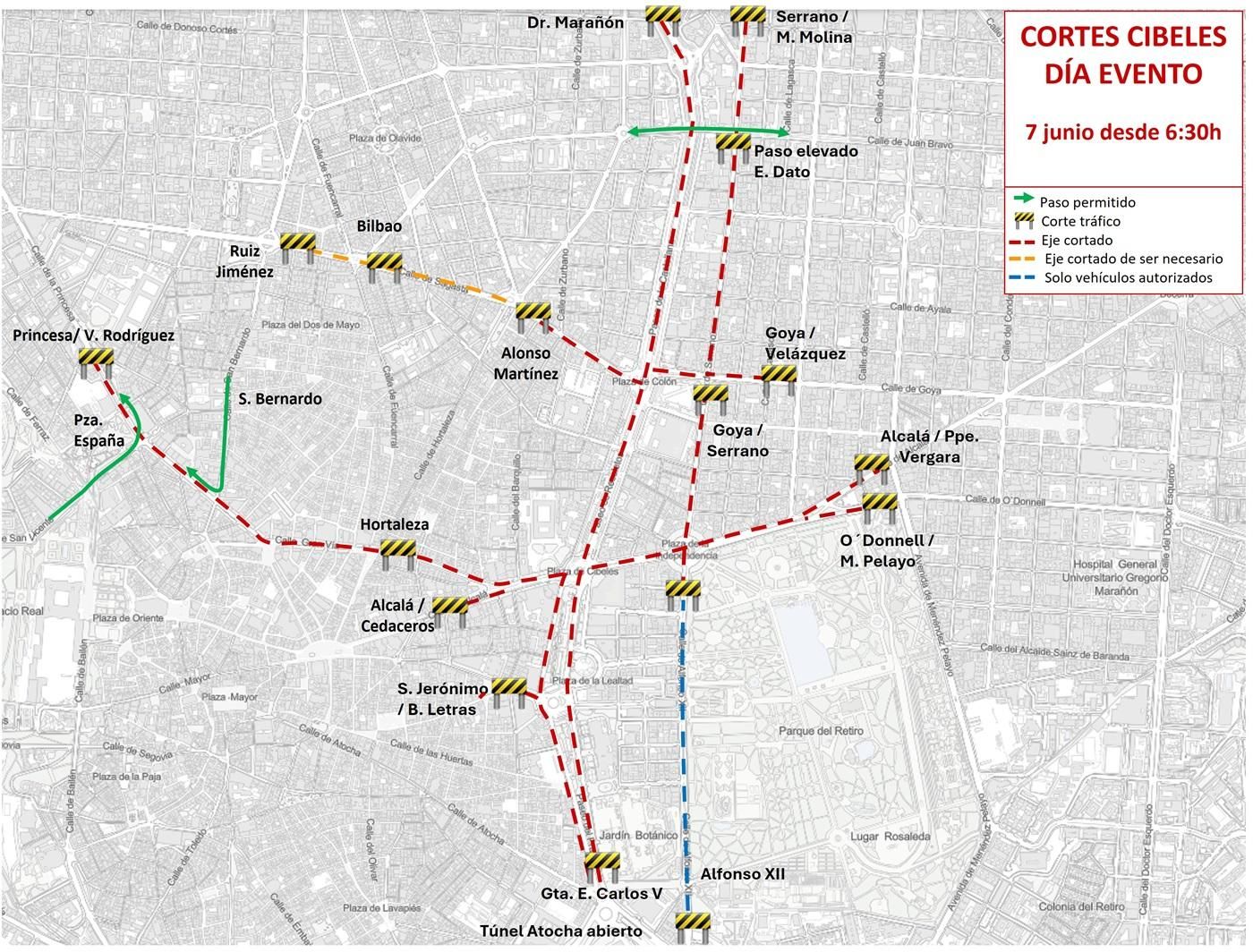 Cortes en Cibeles a partir del 7 de junio