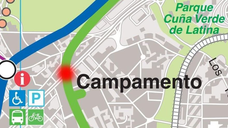 Zona en la que la línea 5 atraviesa la carretera de Extremadura.