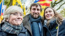 Los exconsellers Clara Ponsati, Antoni Comin y Meritxell Serret en la manifestación organizada por la ANC en Bruselas.