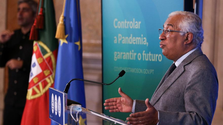 Portuguese Prime Minister Antonio Costa speaks to announce the new measures during the briefing of the Council of Ministers Meeting