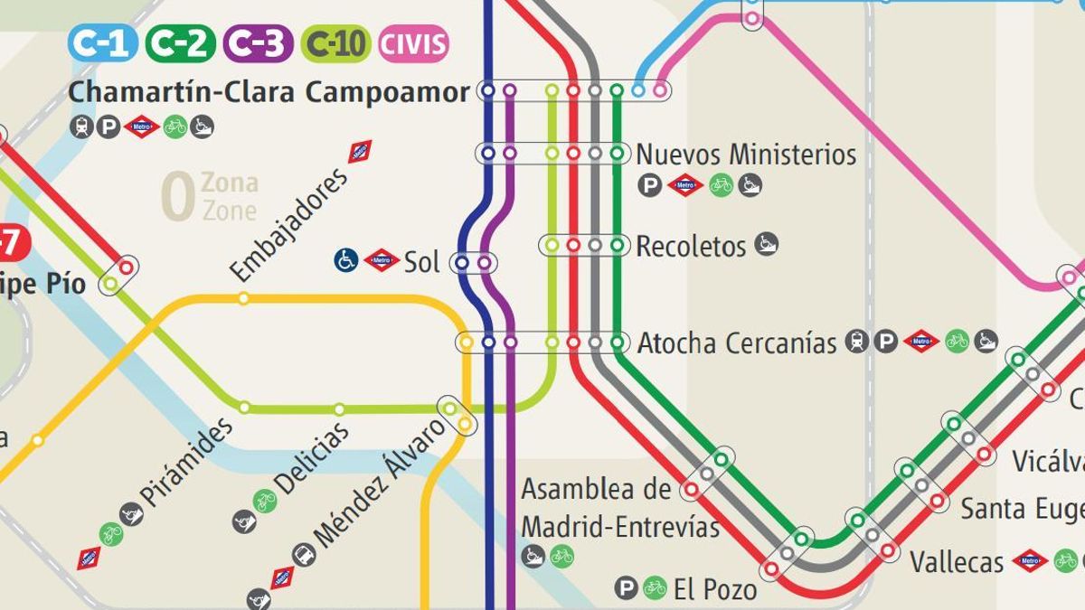 Detalle del mapa de Cercanías Madrid