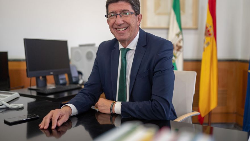 El vicepresidente de la Junta y consejero de Turismo, Regeneración, Justicia y Administración Local, Juan Marín durante la entrevista a Europa Press