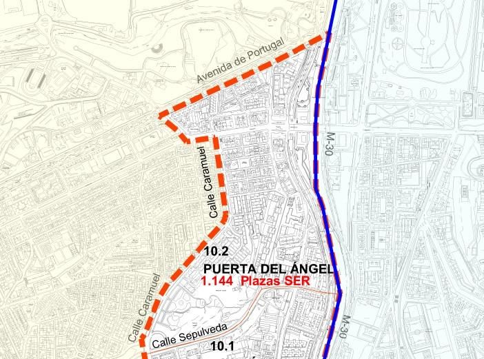 Plano de la zona SER propuesta a los vecinos durante el pleno de Latina en el que se aprobó su implantación en marzo